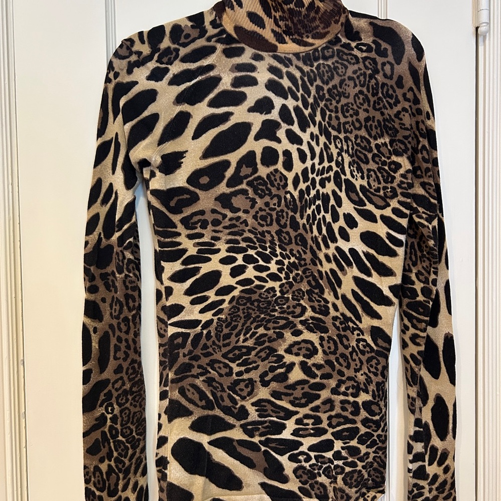 Cache Animal Print Ribbed Sweater